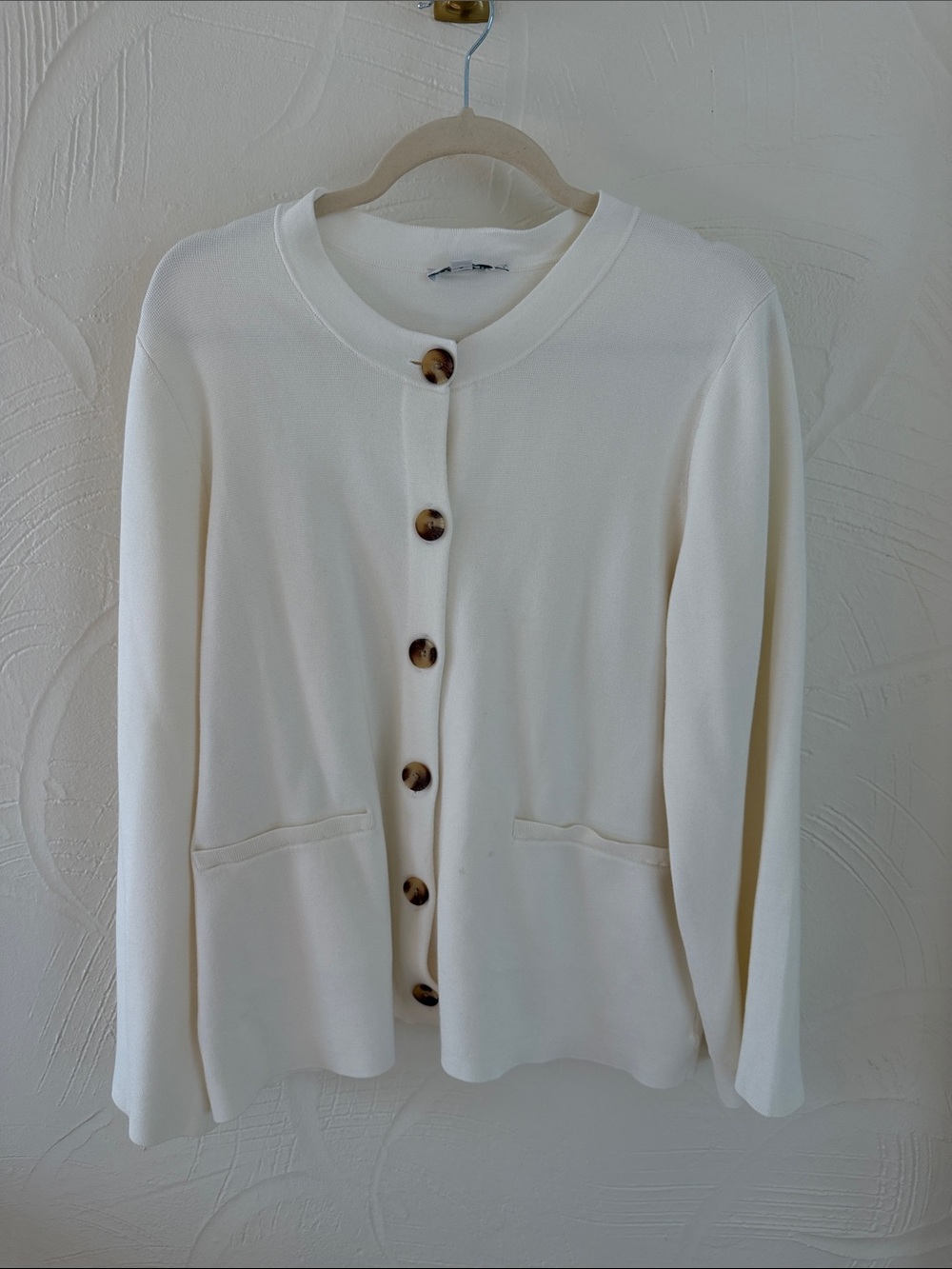 Chico's Cream Button-Front Cardigan with Tortoiseshell Buttons